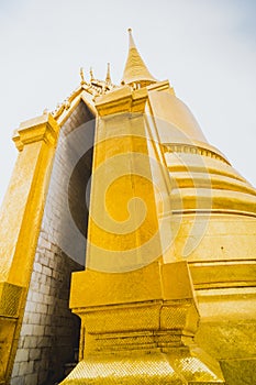 Golden Stupa of Temple of the Emerald Buddha.  Wat Phra Si Rattana Satsadaram.  Wat Phra Kaew. landmark of Bangkok Thailand with