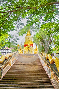 Golden stupa temple Wat Sila Ngu stairs Koh Samui Thailand