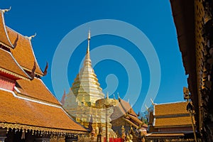 Golden Stupa at Wat Phrathat Doi Suthep in Chiang Mai, Thailand. The Temple was originally built in AD 1383