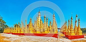 The golden stupas of Hang Si village monastery, Taunggyi, Myanmar