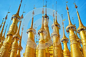 The golden stupas of Inn Thein Shrine, Indein, Myanmar