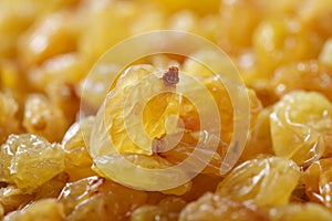 Golden sultanas raisins background closeup