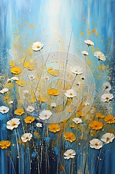 Golden Sunbeams: A Dreamy Seascape of White Flowers and Buttercu