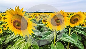 Golden sunflower meadow, nature vibrant circle of growth and beauty generated by AI