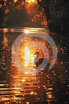 Golden sunlight on a tranquil lake