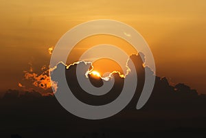 Golden sunrise behind the clouds in Penang, Malaysia