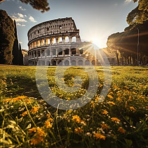 Golden Sunrise at the Majestic Colosseum in Rome, Italy