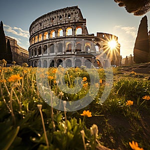 Golden Sunrise at the Majestic Colosseum in Rome, Italy photo