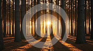Golden Sunrise in a Pine Forest