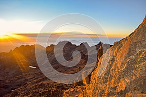 A golden sunrise at Point Lenana, Mount Kenya