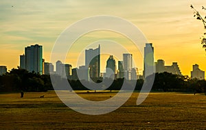 Golden Sunrise Zilker Park Crowd Playing Early Spring photo