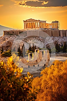 Golden Sunset at Acropolis: Majestic Parthenon in Athens, Greece