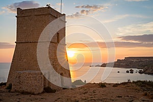 Golden sunset at Ghajn Tuffieha Tower