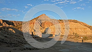 Golden sunset at Las Bardenas Reales semi desert in Navara, Spain