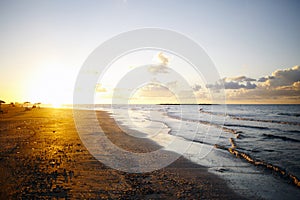 Golden sunset over beach, Ras Elbar.