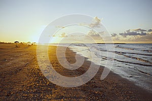 Golden sunset over beach, Ras Elbar, Damietta, Egypt