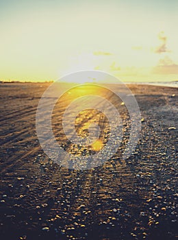 Golden sunset over beach, Ras Elbar, Damietta, Egypt.