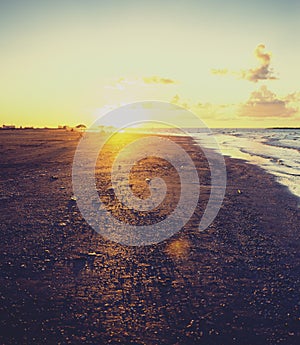 Golden sunset over beach, Ras Elbar, Damietta, Egypt