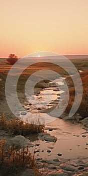 Golden Sunset Over Serene River: Prairiecore Photography photo
