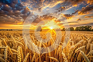 Golden Sunset Over Wheat Field photo