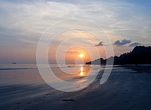 Golden Sunset with Reflection in Sea Water at Radhanagar Beach, Havelock Island, Andaman, India