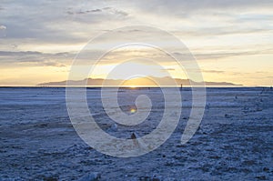 The golden sunset on the salt flats