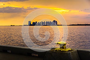 Golden Sunset at Straits of Johor, close to Malaysia-Singapore Second Link, Singapore.