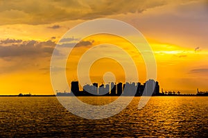 Golden Sunset at Straits of Johor, close to Malaysia-Singapore Second Link, Singapore.