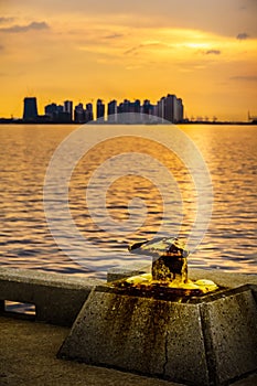 Golden Sunset at Straits of Johor, close to Malaysia-Singapore Second Link, Singapore.