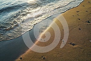 Golden sunset sunlight on beach