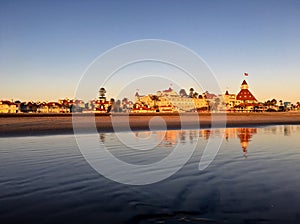 Golden sunset warms up the historic Hotel Del Coronado in California