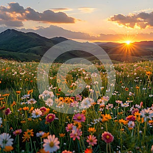 Golden sunset on the wildflower hills.