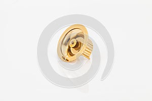 Golden support for curtain poles on white background