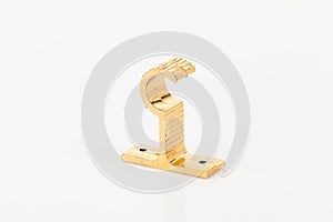 Golden support for curtain poles on white background