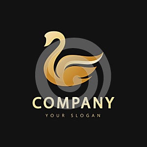 Golden swan abstract logo vector template