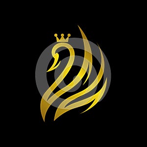 Golden swan logo with a crown on the head. Good for the beauty, spa, yoga, and fashion industry