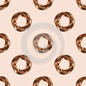 Golden swirl circle vector seamless pattern. Abstract luxury jewelry ring on the light background