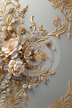Golden Swirls Wedding Floral Background with leaves
