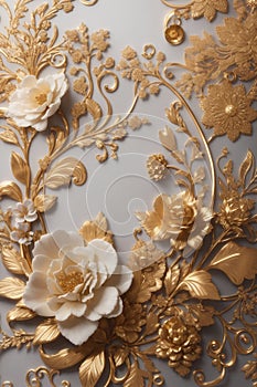 Golden Swirls Wedding Floral Background with white rose