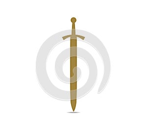 Golden sword logo. Ancient weapon