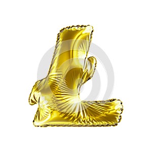 Golden symbol LiteCoin made of inflatable balloon isolated on white background