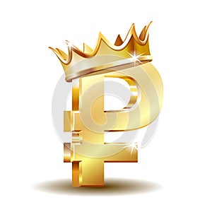 Golden symbol of russian ruble with golden crown photo