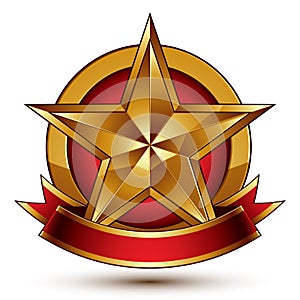 Golden symbol with stylized pentagonal glossy star and r