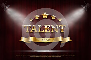 Golden talent show text on ribbon over red curtain