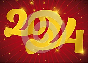 Golden and tangled number 2024 with glows for New Year, Vector Illustration