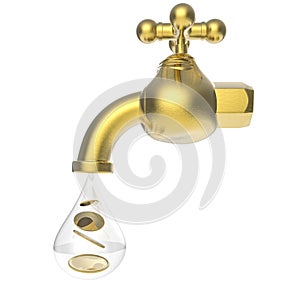 Golden tap with gold coins falling