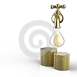 Golden tap with gold coins falling