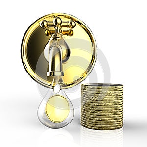 Golden tap with gold coins falling