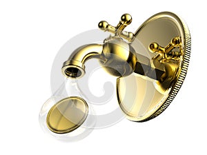 Golden tap with gold coins falling