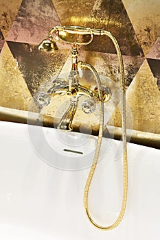 Golden tap water with shower